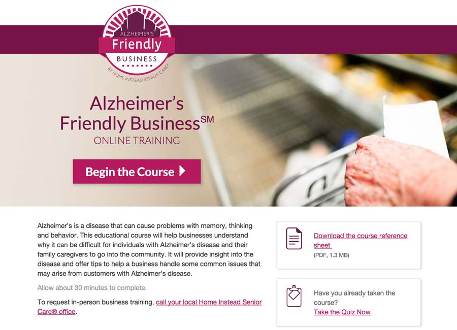 Home Instead Senior Care Alzheimer's Friendly Business eLearning Course